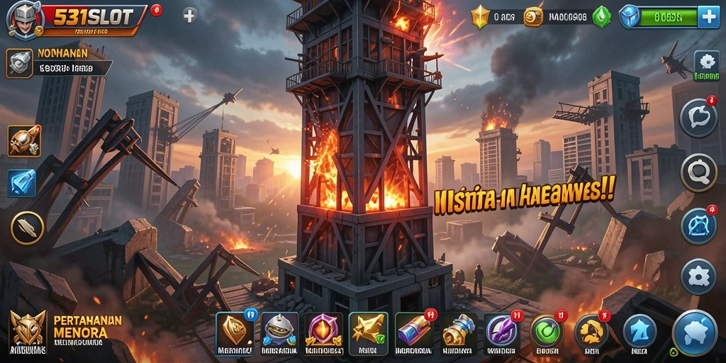 Screenshot utama 531SLOT menampilkan aksi menara pertahanan yang mendebarkan.