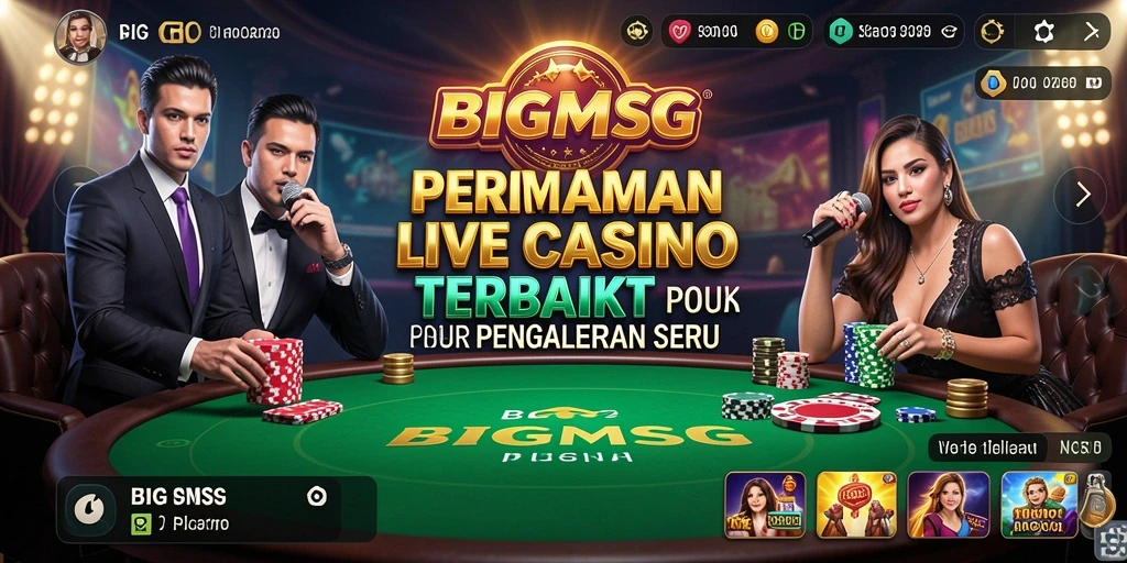 Screenshot gameplay BIGMSG menunjukkan dealer langsung dan suasana kasino yang realistis.