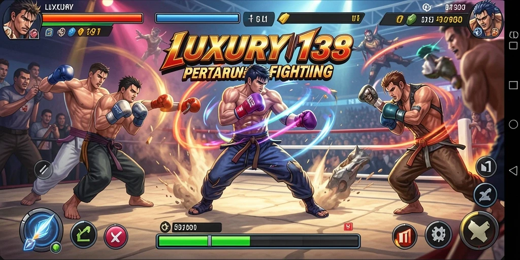 Screenshot utama LUXURY138 menampilkan pertarungan antara karakter-karakter kuat.