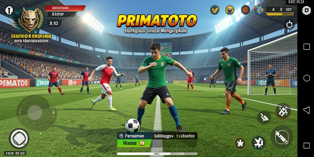 Screenshot utama PRIMATOTO yang menunjukkan suasana pertandingan olahraga yang seru.