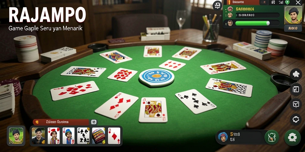 Screenshot gameplay RAJAMPO menampilkan suasana permainan Gaple yang menarik.