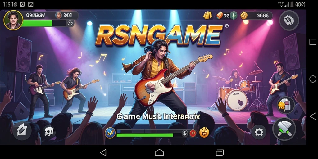 Tampilan gameplay RSNGAME dengan aksi musik yang seru.