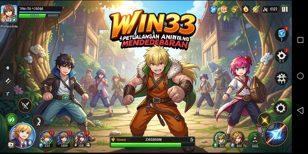 Screenshot gameplay WIN33 dengan karakter Anime yang beraksi.
